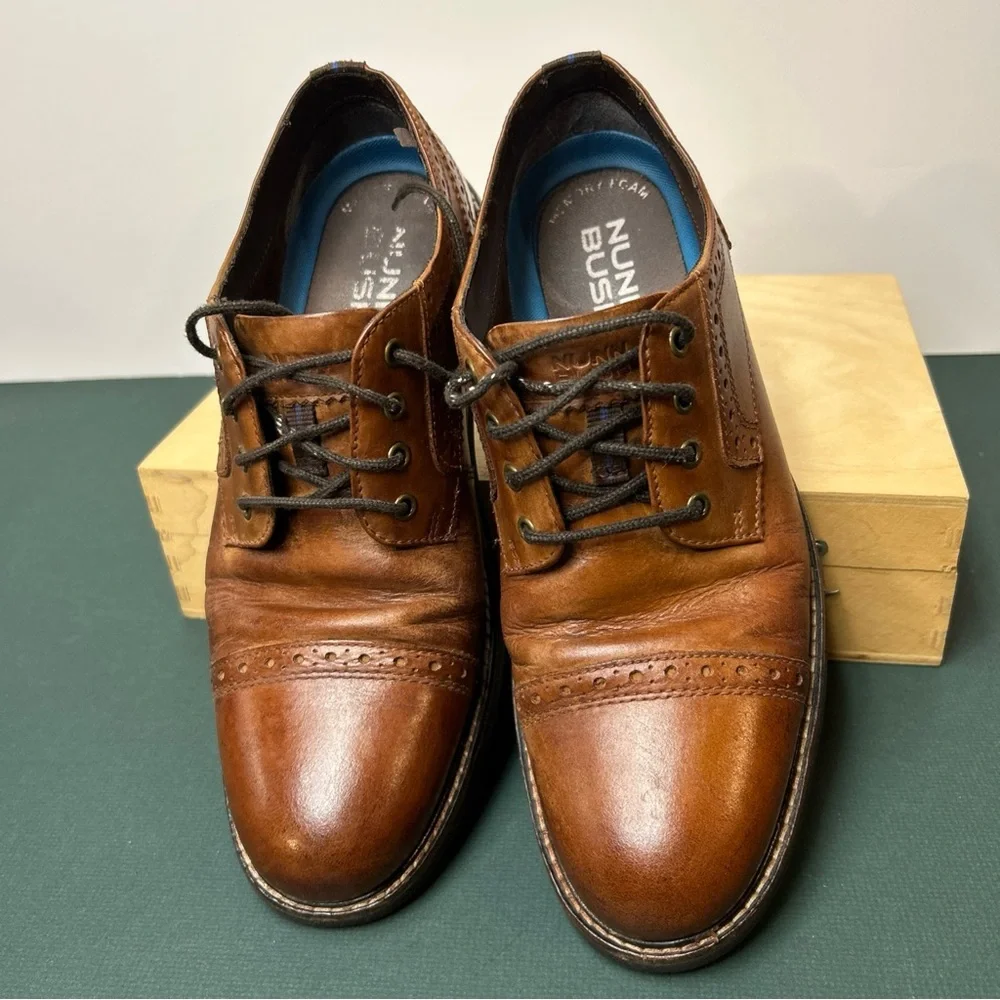 Nunn Bush Shoes Mens 8M Dress Oxford Brown Leather Lace Up Low Top Cap‎ Toe